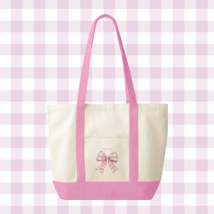 Rosa Gingham-Karo-Schleife Coquette Kontrastbesatz Tragetasche