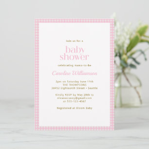 Rosa Gingham-Karo Süße Retro-Baby-Party für Mädche Einladung