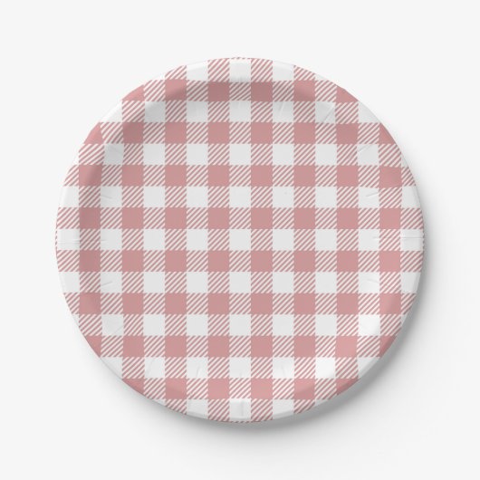 Rosa Gingham-Karomuster Pappteller (Vorderseite)