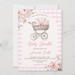 Rosa Gingham Kinderwagen Floral Girl Baby Sprinkle Einladung