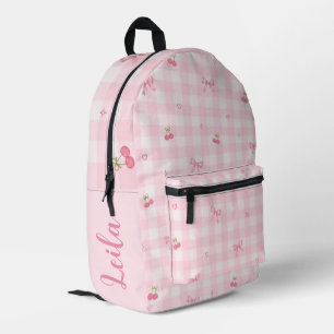 Rosa Gingham-Kirsch-Schleifen-Schriftzug-Design Bedruckter Rucksack