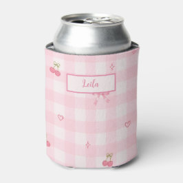 Rosa Gingham-Kirsch-Schleifen-Schriftzug-Design Dosenkühler