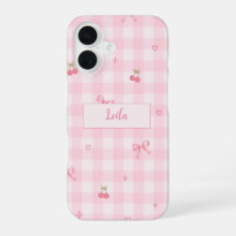Rosa Gingham-Kirsch-Schleifen-Schriftzug-Design