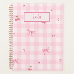 Rosa Gingham-Kirsch-Schleifen-Schriftzug-Design Planer