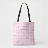 Rosa Gingham-Kirsch-Schleifen-Schriftzug-Design Tasche (Vorderseite)