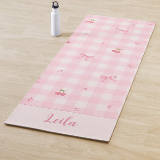 Rosa Gingham-Kirsch-Schleifen-Schriftzug-Design Yogamatte