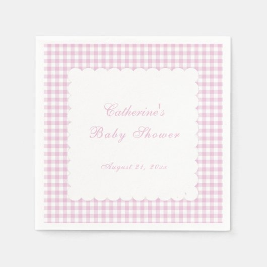 Rosa Gingham-Klassiker-Baby-Shower-Serviette Serviette (Vorderseite)
