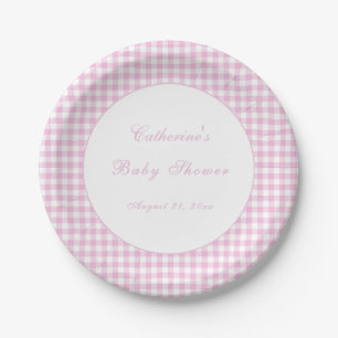Rosa Gingham-Klassiker-Baby-Shower-Teller Pappteller