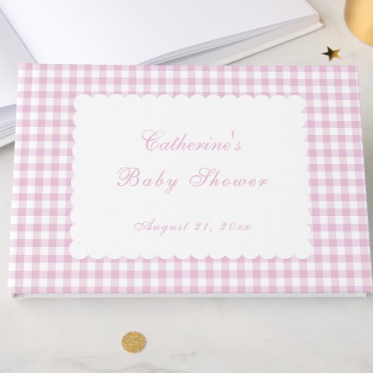 Rosa Gingham Klassisches Babyshower-Gästebuch Gästebuch