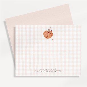 Rosa Gingham-Kleiner-Kürbis-Kinderzimmer-Notizkart Dankeskarte