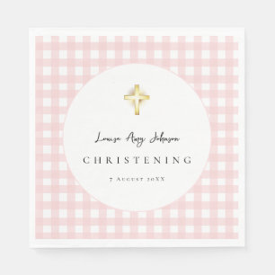 Rosa Gingham-Kreuz-Tauf-Papier-Servietten Serviette