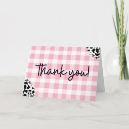 Rosa Gingham-Kuh-Druck Danke Karte zum Geburtstag