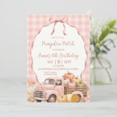 Rosa Gingham-Kürbis-Patch-Geburtstag Einladung (Stehend Vorderseite)
