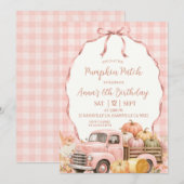 Rosa Gingham-Kürbis-Patch-Geburtstag Einladung (Vorne/Hinten)
