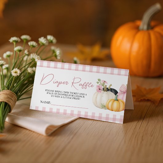 Rosa Gingham-Kürbis-Windel-Raffle-Ticketkarten Begleitkarte