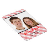 Rosa Gingham Land rustikale Hochzeit speichern Sie Magnet (Rechte Seite)