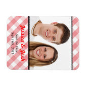 Rosa Gingham Land rustikale Hochzeit speichern Sie Magnet (Horizontal)