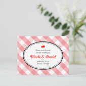 Rosa Gingham Land rustikale Kirsche Save the Date Ankündigungspostkarte (Stehend Vorderseite)