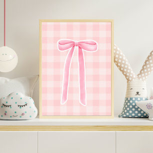 Rosa Gingham-Lange Schleifen-Wandkunst für das Kin Poster