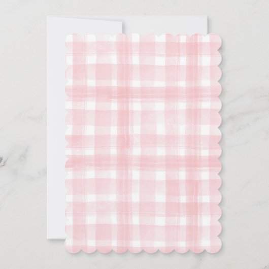 Rosa Gingham Laurel Wappen Monogram Einladung (Rückseite)