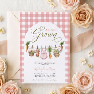 Rosa Gingham-Lokale-Landwirtschaft-Baby-Party Einladung