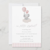 Rosa Gingham Mädchen Elefant 1. Geburtstag  Einladung (Vorderseite)