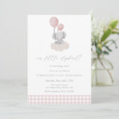 Rosa Gingham Mädchen Elefant 1. Geburtstag  Einladung (Stehend Vorderseite)
