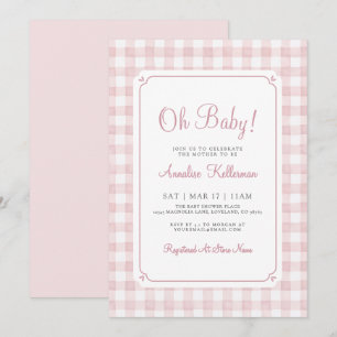 Rosa Gingham Mädchen Oh Baby Shower Einladung