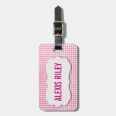 rosa Gingham mit abgeschrägtem Etikett Gepäckanhänger (Vorderseite vertikal)