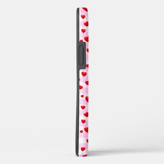 Rosa Gingham mit roten Herzen Case-Mate iPhone Hülle (Rückseite / Rechts)
