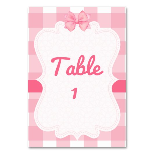 Rosa Gingham mit Schleife Tischnummer (Vorderseite)