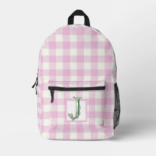 Rosa Gingham-Monogramm-Brief J Bedruckter Rucksack (Vorderseite)