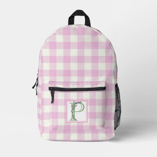 Rosa Gingham-Monogramm-Brief P Bedruckter Rucksack (Vorderseite)