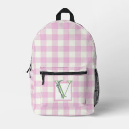 Rosa Gingham-Monogramm-Brief V Bedruckter Rucksack