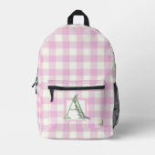 Rosa Gingham-Monogramm-Buchstaben A Bedruckter Rucksack (Vorderseite)