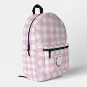 Rosa Gingham-Monogramm-Buchstaben C Bedruckter Rucksack
