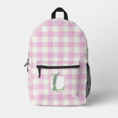 Rosa Gingham-Monogramm-Buchstaben L Bedruckter Rucksack (Vorderseite)