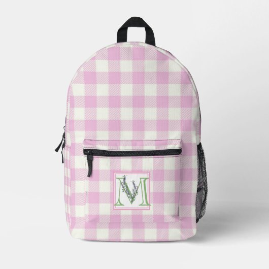 Rosa Gingham-Monogramm-Buchstaben M Bedruckter Rucksack (Vorderseite)