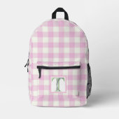 Rosa Gingham Monogramm Buchstaben T Bedruckter Rucksack (Vorderseite)