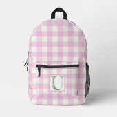 Rosa Gingham Monogramm Buchstaben U Bedruckter Rucksack (Vorderseite)