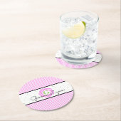 Rosa Gingham Monogramm Runder Pappuntersetzer (Vor Ort)