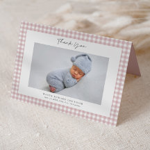 Rosa Gingham-Muster Mädchen Foto Danksagungskarte