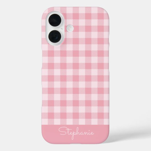Rosa Gingham-Muster Mädchen kariertes Karo Name Case-Mate iPhone Hülle (Rückseite)