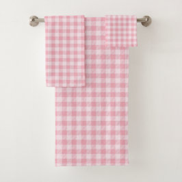 Rosa Gingham-Muster Mädchenhaft Kariert Kariert Badhandtuch Set