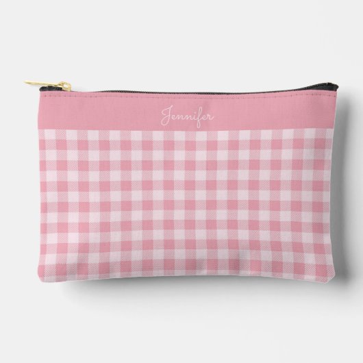 Rosa Gingham-Muster Mädchenhaft Kariert Karomuster Zubehörtasche (Vorderseite)