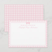 Rosa Gingham-Muster mit Schleife Dankeskarte (Vorne/Hinten)