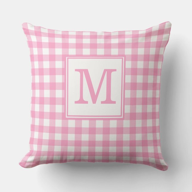 Rosa Gingham-Muster Monogramm Anfangsbuchstabe Wur Kissen (Vorderseite)