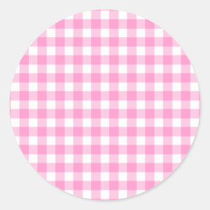 Rosa Gingham-Muster Runder Aufkleber