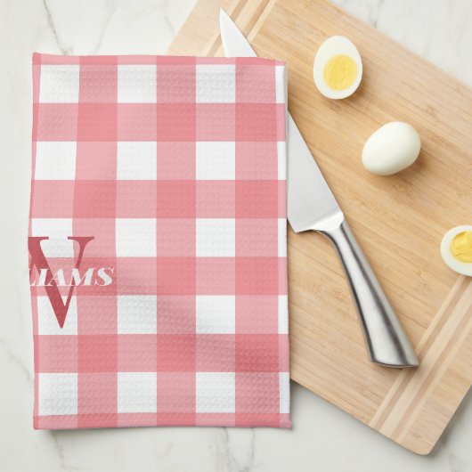 Rosa Gingham Name & Initial Geschirrtuch (Viertel Falte)