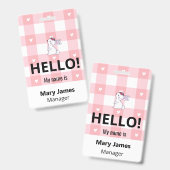 Rosa Gingham-Namensband | Personalisierter Ausweis (Vorder- & Rückseite)